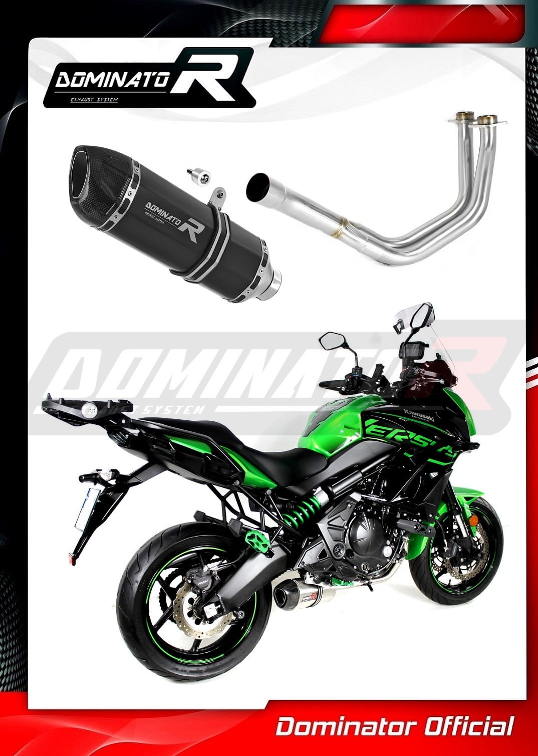 Ligne D'échappement Complète DOMINATOR HP3 Pour Yamaha YZF-R125 2014-2018 - Collecteur Et Silencieux En Inox - Finition Satinée Avec Embout Carbone
